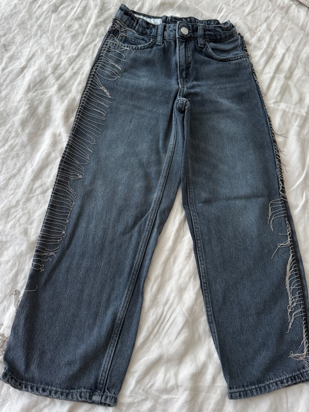Zara Black High-Waist Wide-Leg Jeans with Side Distressed Stitching